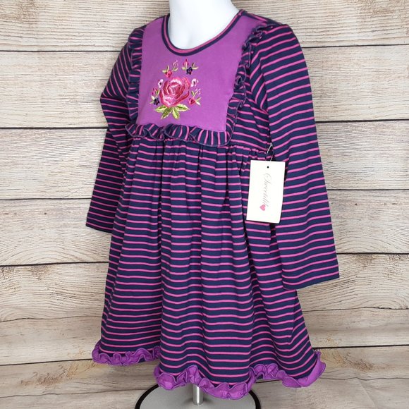 'SWEETDIL' RUFFLE TRIM EMBROIDERED STITCHING LONG SLEEVE COZY TODDLER DRESS/TOP - Picture 3 of 15